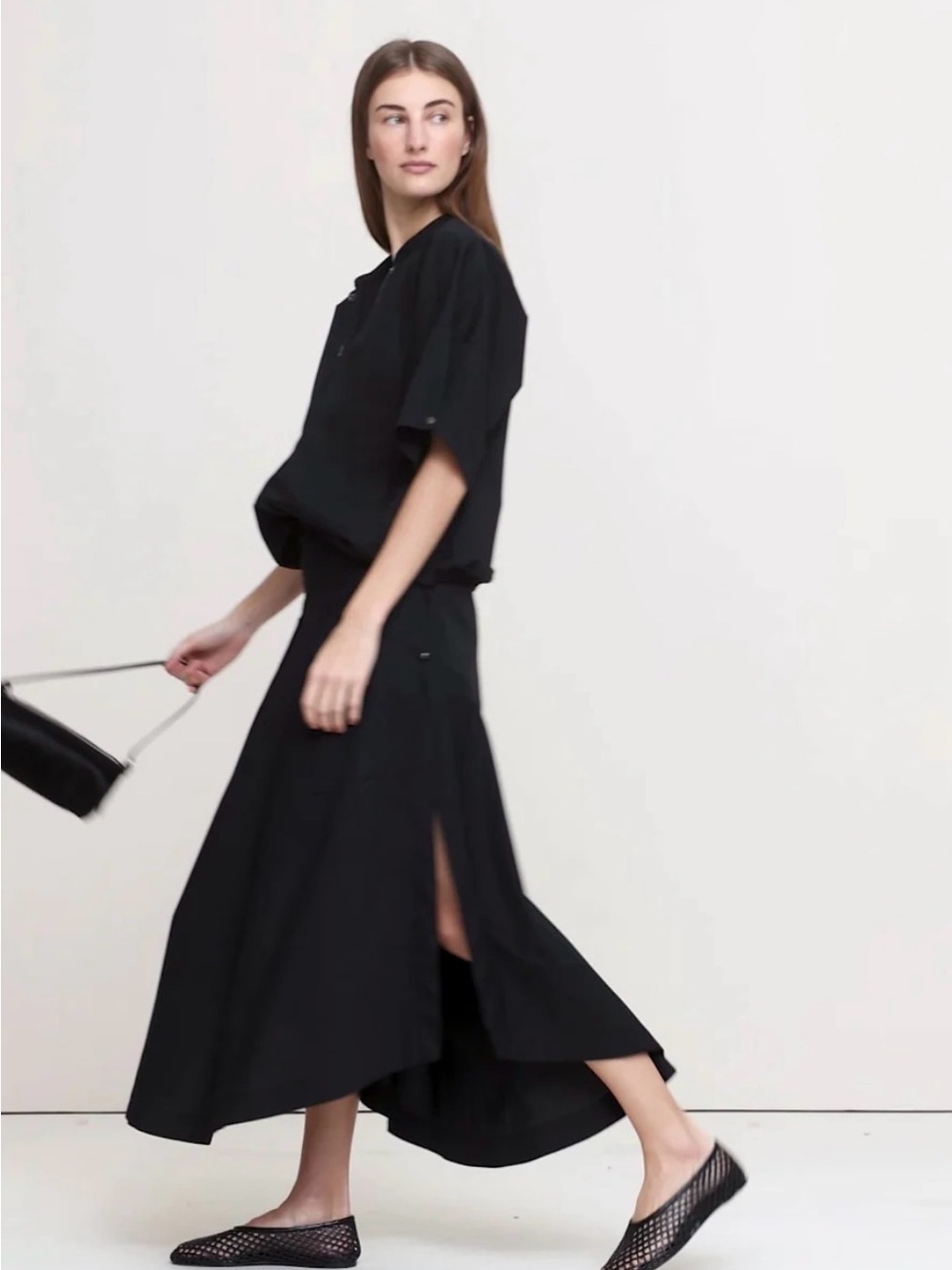 MWT Banana Republic Stretch Cotton Drop Waist Black Maxi Skirt Sz 10/P